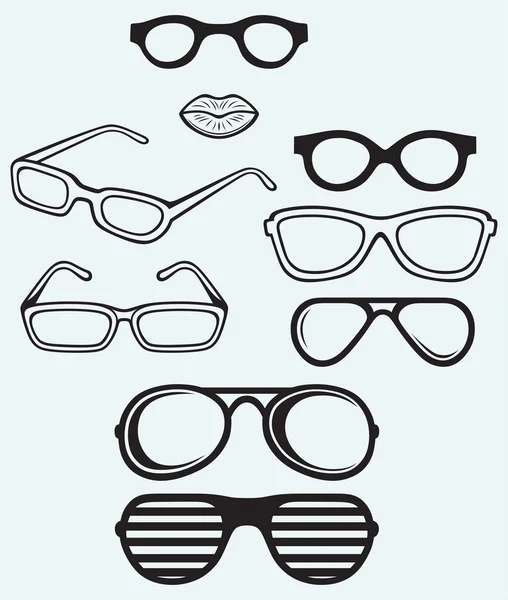 Set de gafas y siluetas de labios — Vector de stock