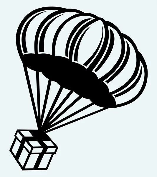 Gift box parachute falling from the sky — Stock Vector