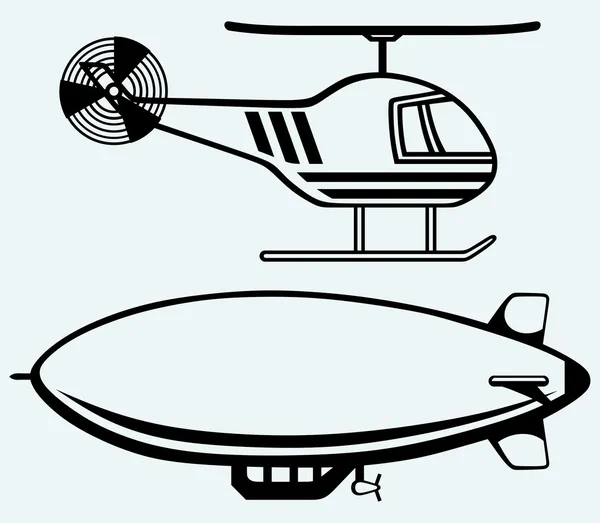 Helicopter and dirigible — Stock Vector