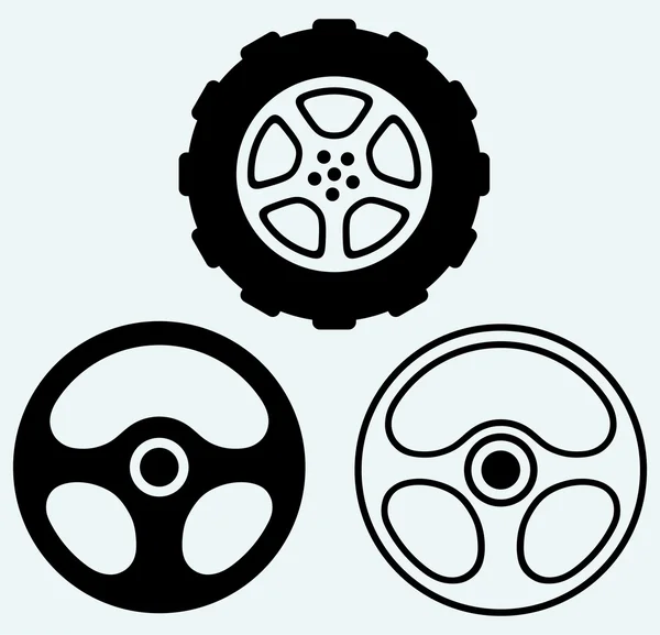 Рульове та автомобільне колесо — стоковий вектор