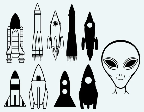 Set icon rockets and alien — Stock Vector