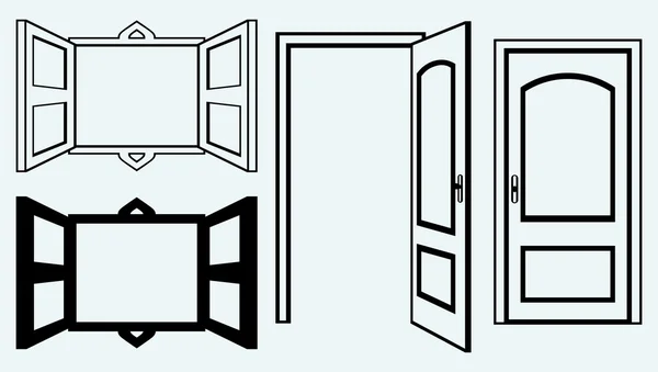 Öppen dörr och fönster — Stock vektor
