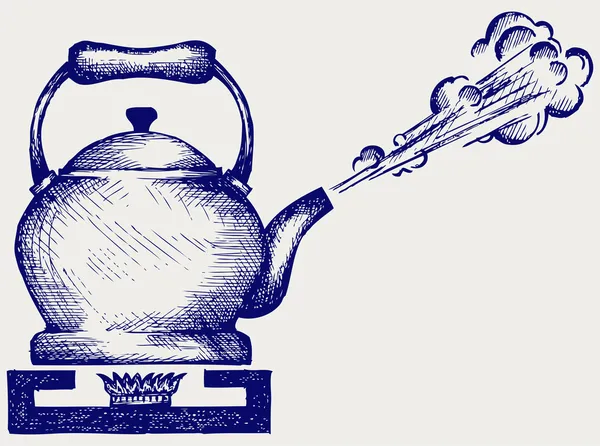 Hervidor de té en estufa de gas — Vector de stock