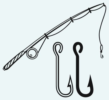 Fishing rod and fishing hook clipart
