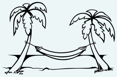 Romantic hammock between palm trees clipart