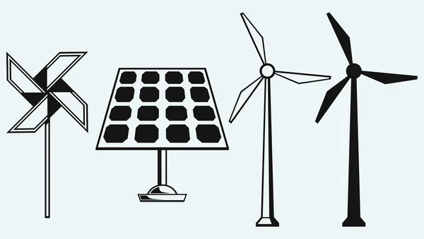 Solarmodul und Windmühle — Stockvektor