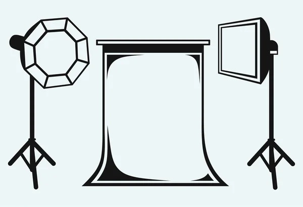 Fotostudio met verlichtingsapparatuur — Stockvector