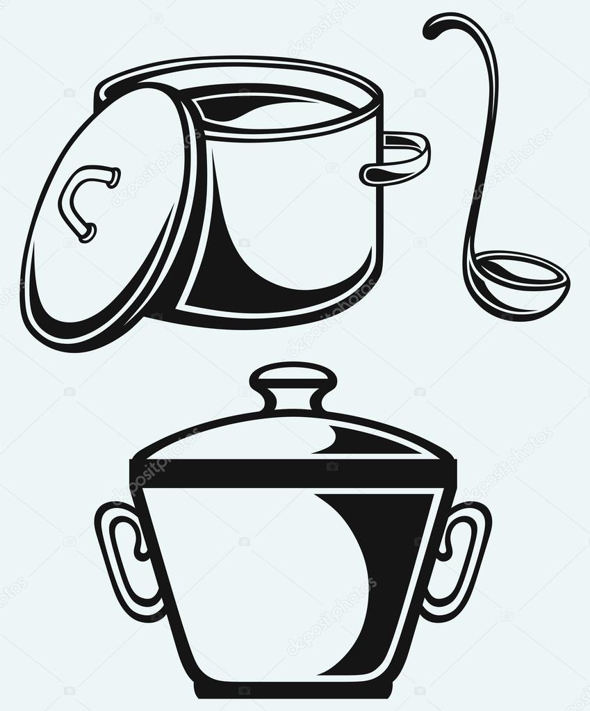 Cookware. Hot soup in a saucepan