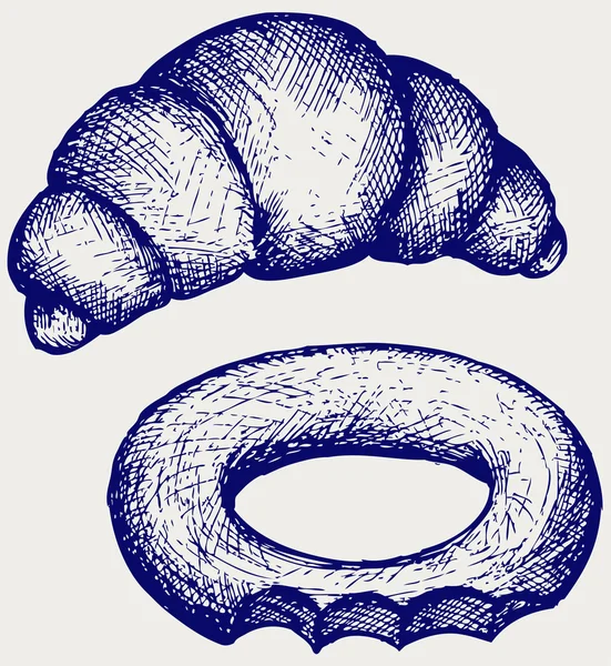 Croissant frais et bagel — Image vectorielle