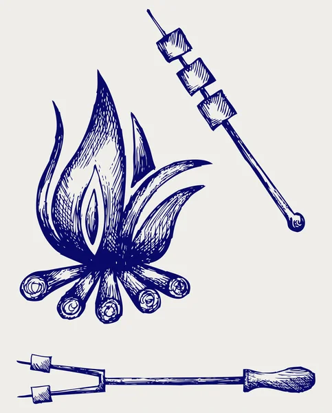 Marshmallow di atas api kamp untuk memanggang Grafik Vektor