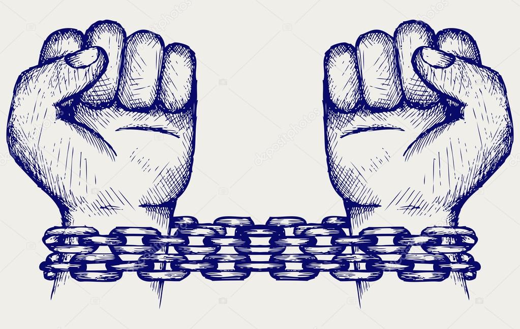 Hands chained in a chain