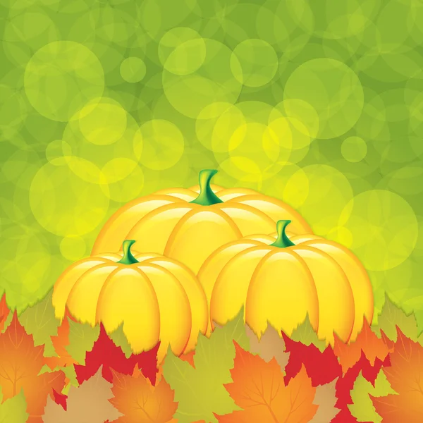 Podzimní pozadí s dýněmi a listy — Stockový vektor