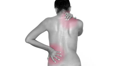 Woman massaging her back clipart