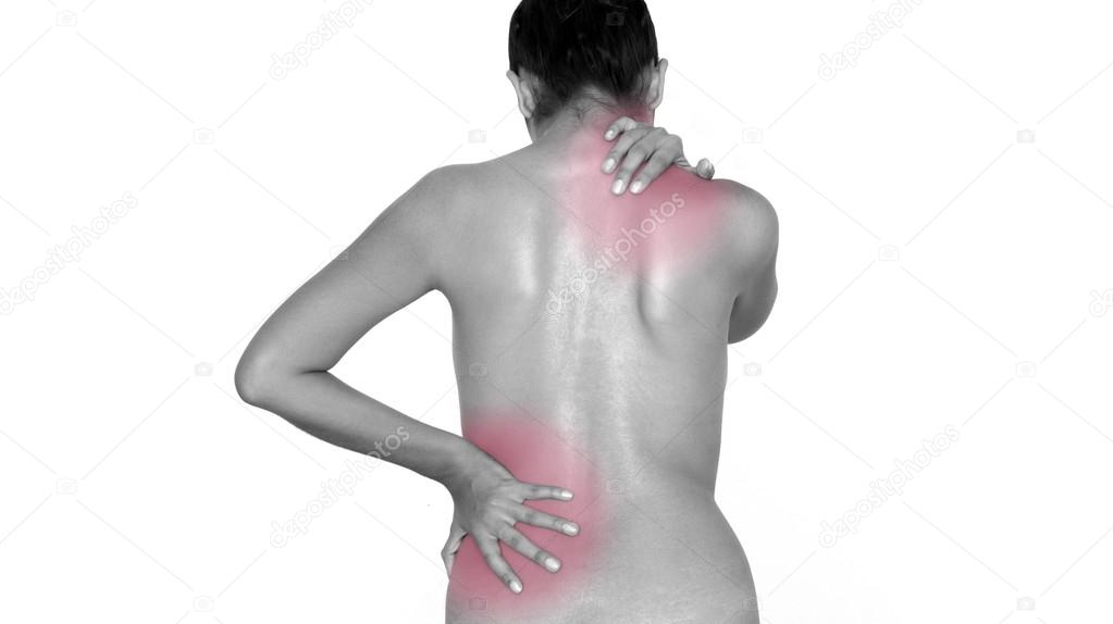 Woman massaging her back