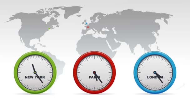 Zonas horarias Nueva York, París, Londres — Vídeo de stock