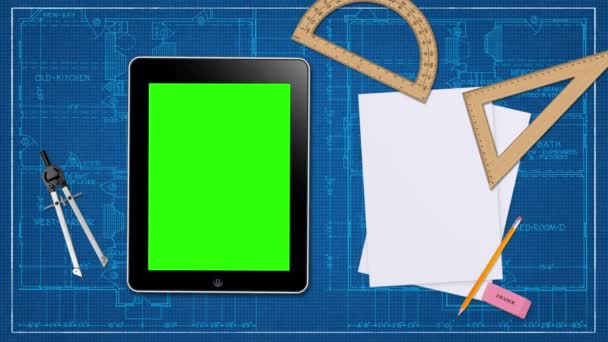 Gestos de mano en una tableta con pantalla verde — Vídeo de stock