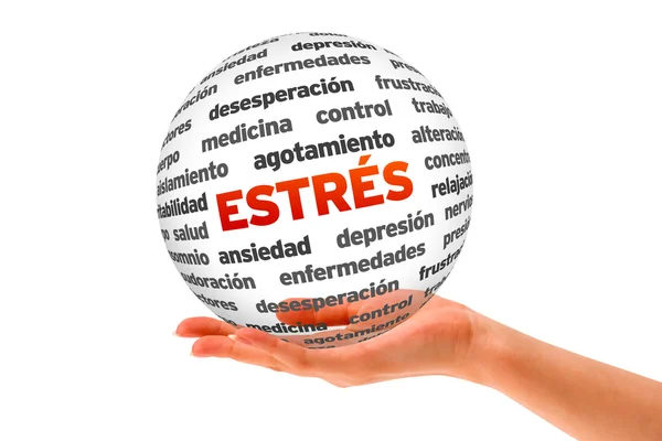 Hand holding a Stress Sphere (In Spanish) — Stock Photo, Image