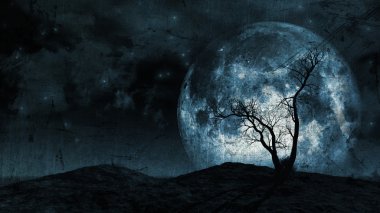 Grunge tree and moon background clipart