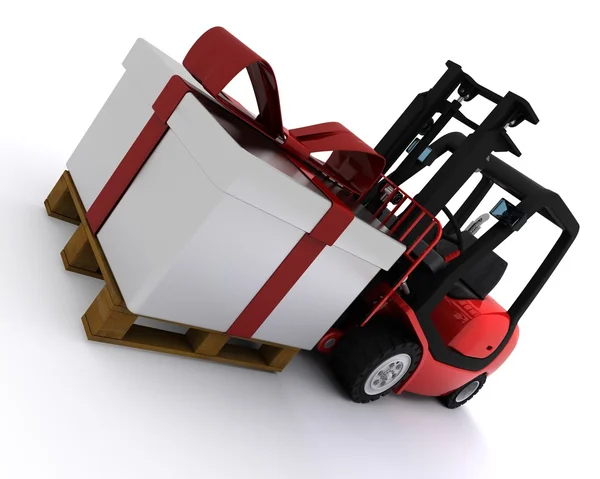 Carrello elevatore con scatola regalo di Natale — Foto Stock