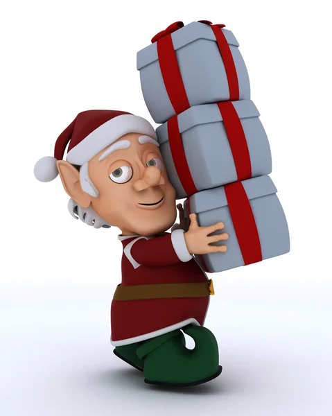 Christmas Elf Carrying Gifts — Stock Photo, Image