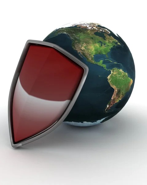 Schild en globe internet bescherming — Stockfoto