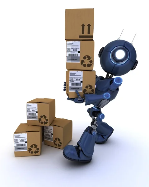 Android with shipping boxes — Stock Photo, Image