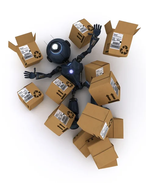 Android with shipping boxes — Stock Photo, Image