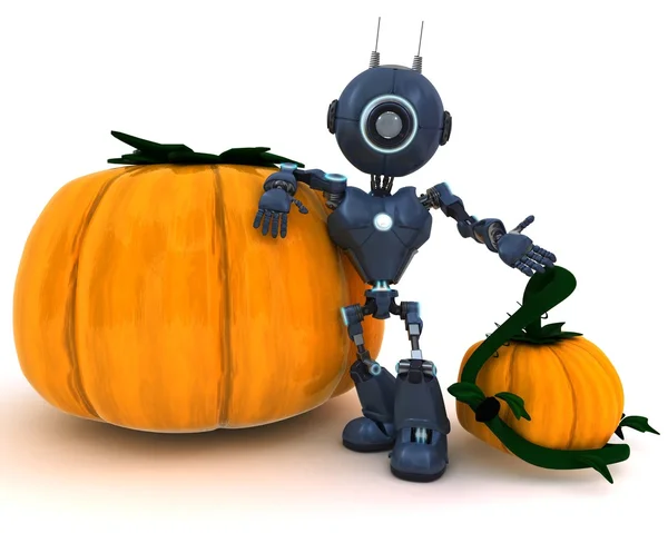 Android with holiday pumpkin — Stock Photo, Image