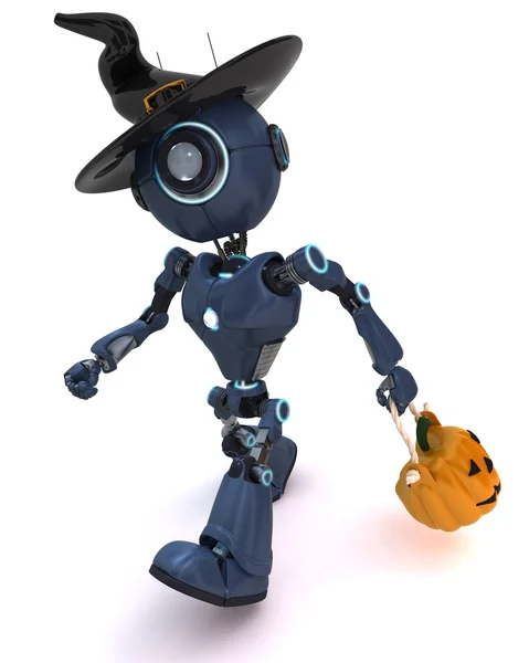 Android with holiday jack-o-lantern — Stock Photo, Image