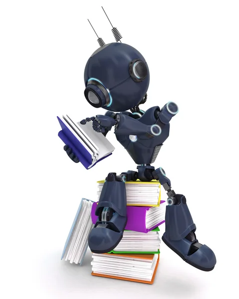 Android with stack of books — Stock Photo, Image