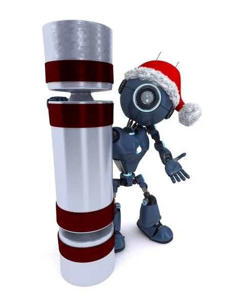 Android with a christmas cracker — Stock Photo, Image