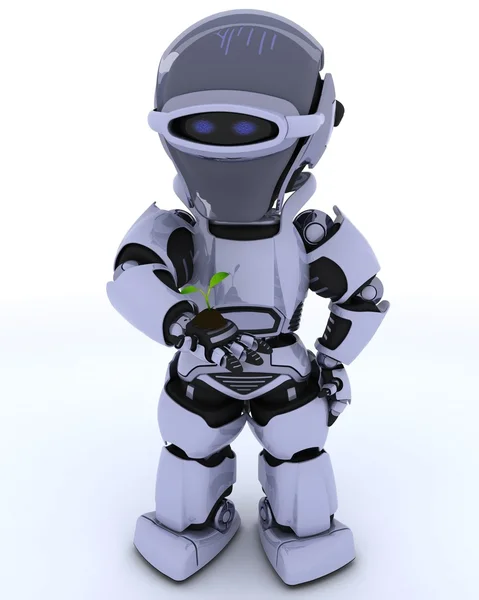 Robot nurturing a seedling plant — Stock Photo, Image