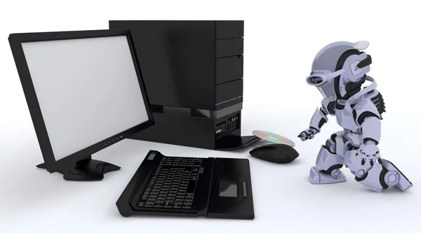 Robô com computador — Fotografia de Stock