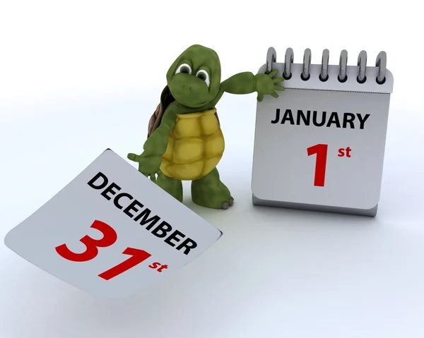 Tortoise with a calendar — Stock Photo, Image