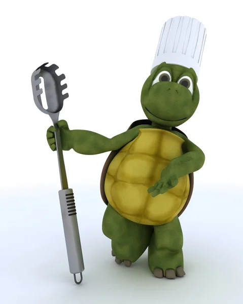 Chef de tartaruga com colher de macarrão — Fotografia de Stock