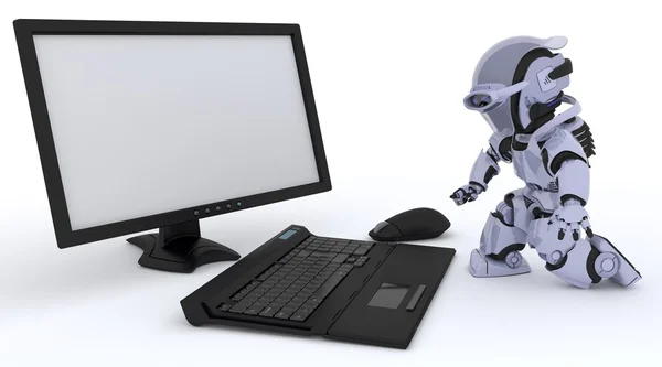 Robot con computer — Foto Stock