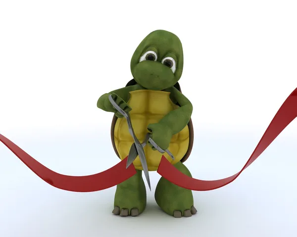 Tortoise cutting a red ribbon — Stock Photo, Image