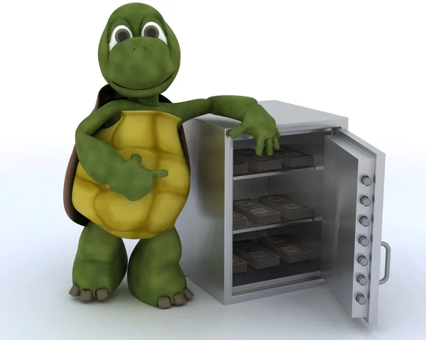 Tortoise with a safe full of money — Stock Photo, Image