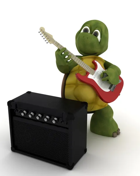 Tortoise playing the guitar — Stock Photo, Image