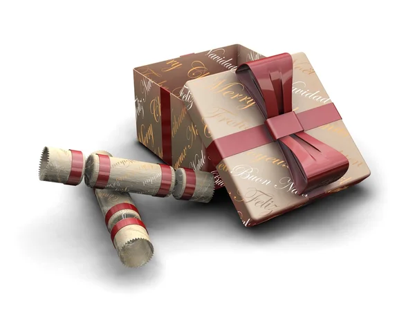 Christmas crackers and gifts — Stock Photo, Image