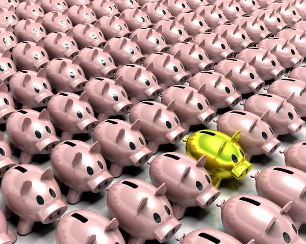 Gold piggy bank in the crowd — Stock Photo, Image