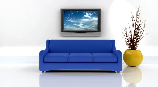 ソファとテレビの 3 d レンダリング — ストック写真