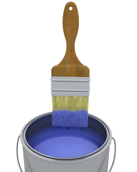 Renderização 3d de uma escova de pintura e pode isolado em branco — Fotografia de Stock
