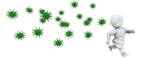 Hombre enmascarado rodeado de bacterias —  Fotos de Stock