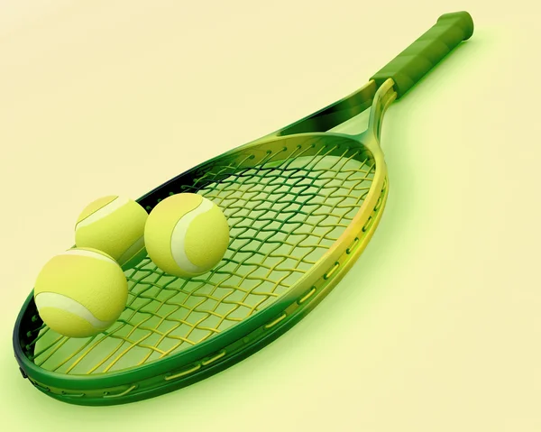 Raquette et balles de tennis — Photo