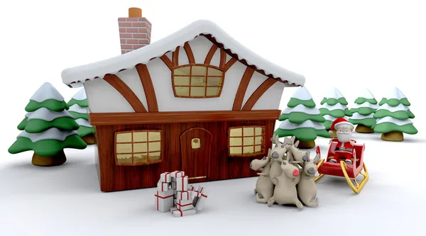 Santa and winter cabin — Stock Photo, Image