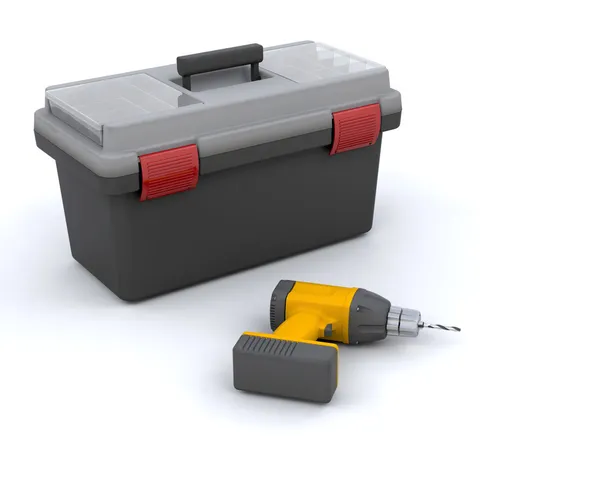 Taladro eléctrico y caja de herramientas — Foto de Stock