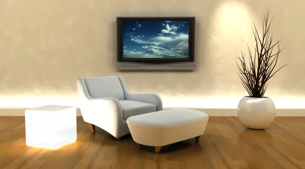 Rendering 3d divano e tv — Foto Stock