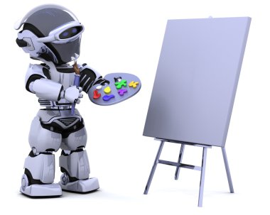 Robot pallette ve boya fırçası ile