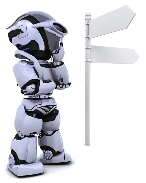 Robot at a signpost — Stock Photo, Image